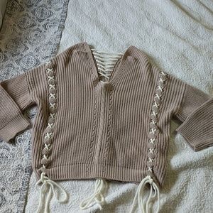 Laced up Detail Sweater-Tan